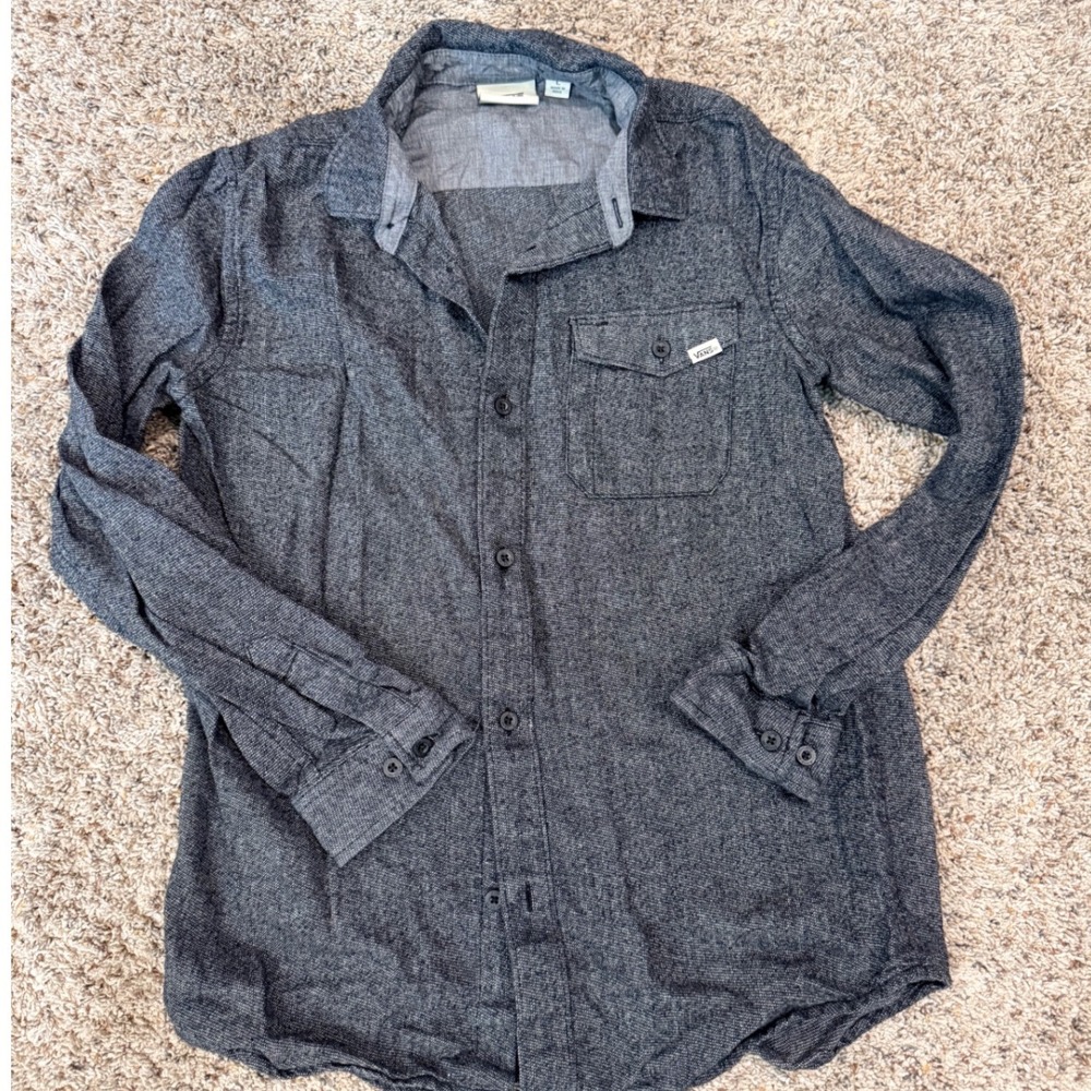 Vans Boys Large Gray Long Sleeve Button Down Shirt Off The Wall Skate Top L